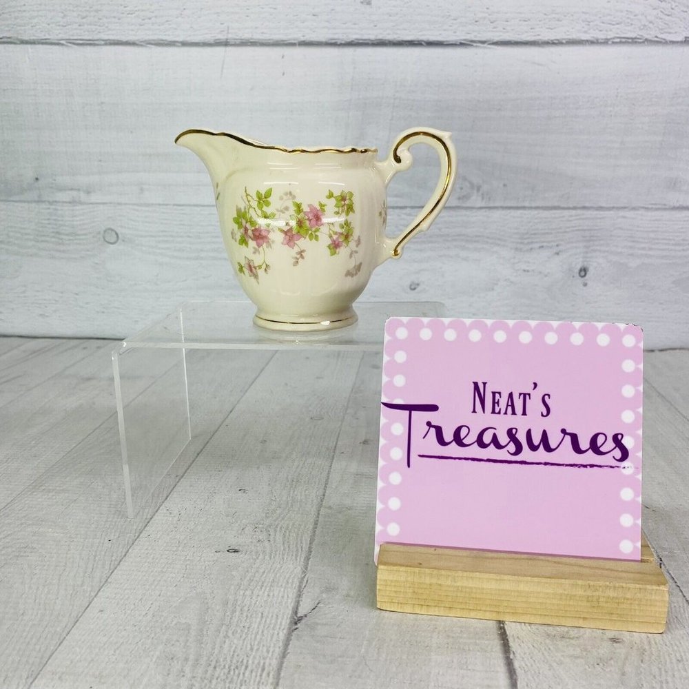MCM Syracuse China STANBURY Federal Pink Gray Flower Gold Trim 6 oz Creamer
